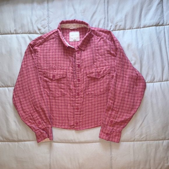 American Eagle Outfitters Tops - American Eagle Outfitters Pink Plaid Flannel Shirt Size XL